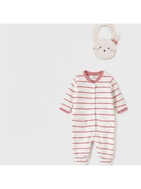 Size 4-6 months Mayoral Striped Pink and White Baby Footie